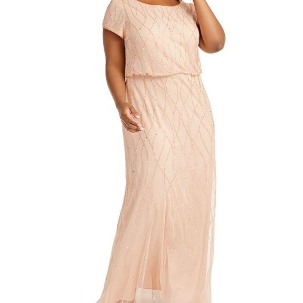 Adrianna Papell Plus Size Long Beaded Blouson Gown
